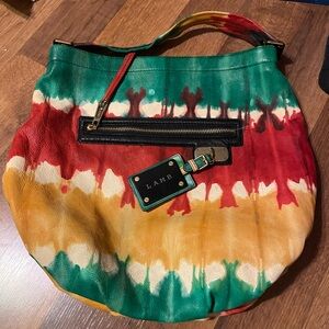 L.A.M.B. Red and Green Hobo Bag with Tie-Dye Design